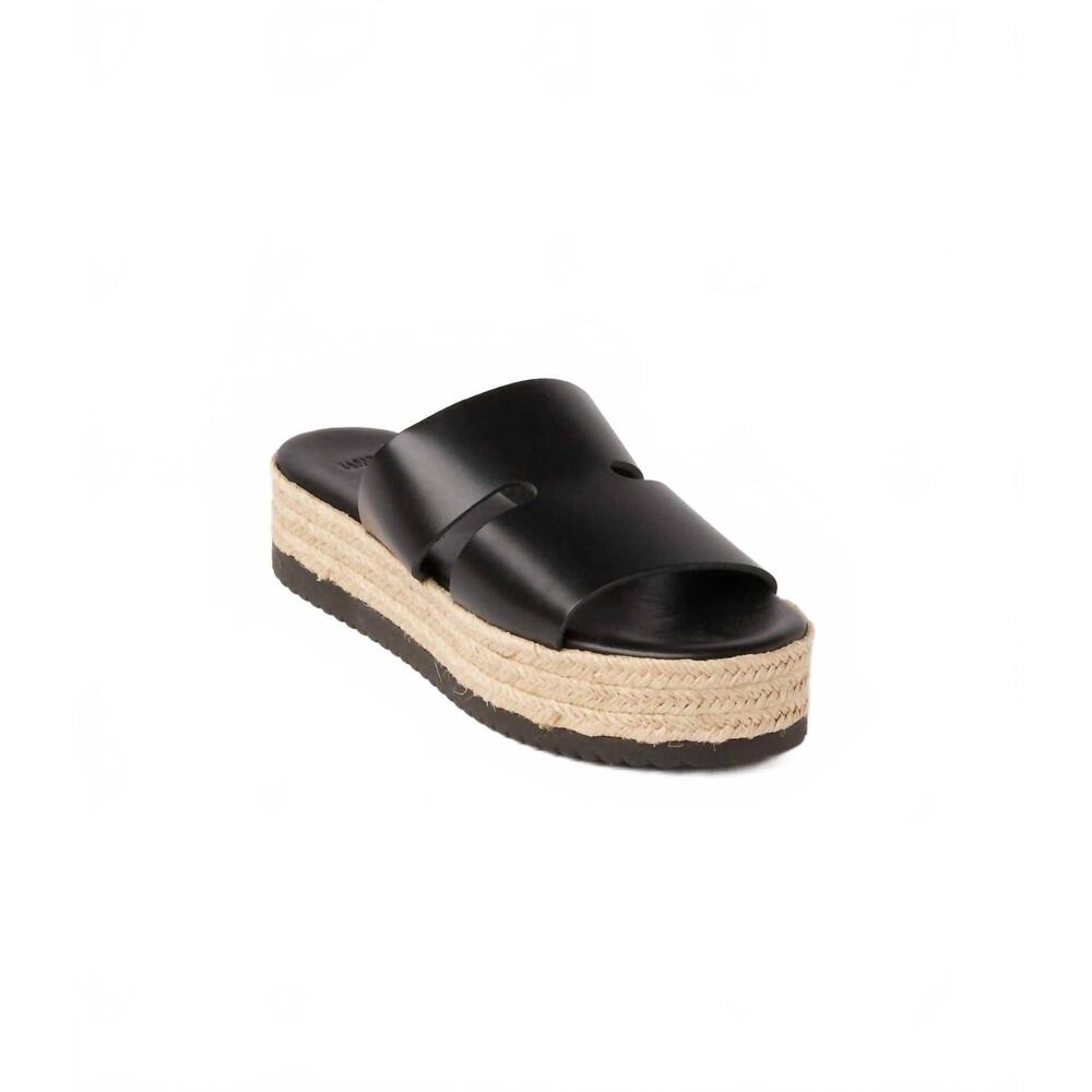 NEW CHRISTINA CHRISTI women's leather espadrille slides in black